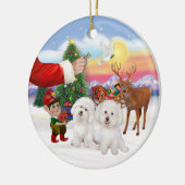 2つのBichon Friseの治療 セラミックオーナメント (左)