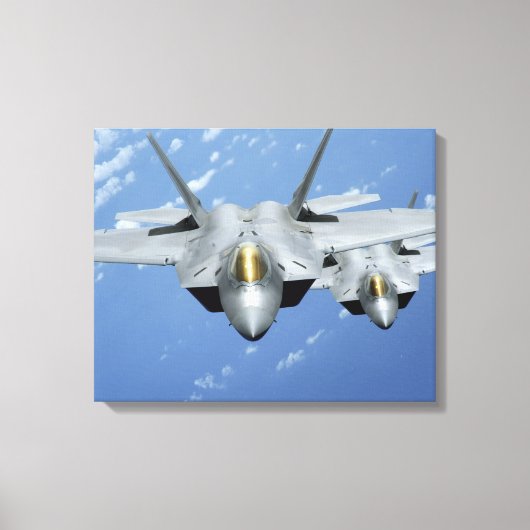 2つのF-22ラプターが太平洋海を飛ぶ2 キャンバスプリント (正面)