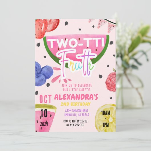 2つのFruttiトゥッティフルーティ2番目のフルーツ誕生日 招待状 (スタンド正面)