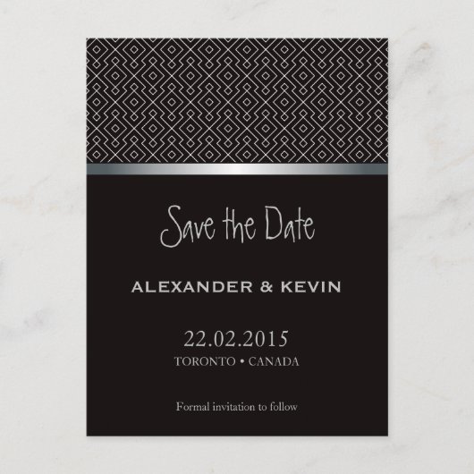 2つのGrooms-ゲイブラックパタ結婚ーン |はがき 案内ポストカード (正面)