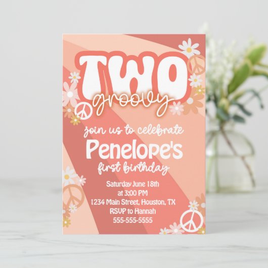 2つのGroovyの2番目の誕生日パーティーの招待 招待状 (スタンド正面)