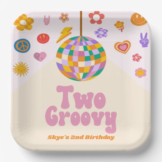 2つのGroovyディスコボール2nd誕生日パーティー ペーパープレート (正面)