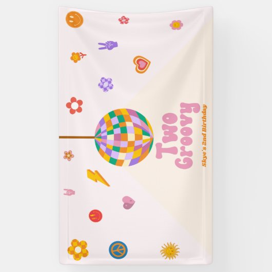 2つのGroovyディスコボール2nd誕生日パーティー 横断幕 (縦)