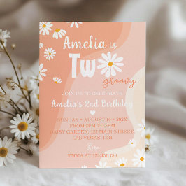 2つのGroovyデイジー2nd誕生日招待状 招待状