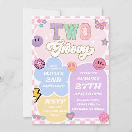 2つのGroovyバ名門私立校風のルシティパッチ2nd誕生日パーティー 招待状 (正面)