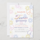 2つのGroovyパステルカラーデイジー2nd誕生日 招待状 (正面)