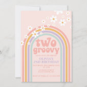 2つのGroovyパステルレインボー2ND誕生日 招待状 (正面)
