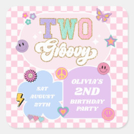 2つのGroovyパッ名門私立校風のチ2nd誕生日パーティー スクエアシール