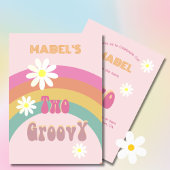 2つのGroovyフローラモダンピンク誕生日 招待状