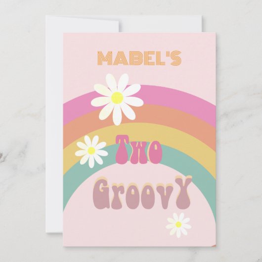 2つのGroovyフローラモダンピンク誕生日 招待状 (正面)