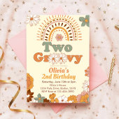 2つのGroovyフローラレインボー2nd誕生日招待状 招待状