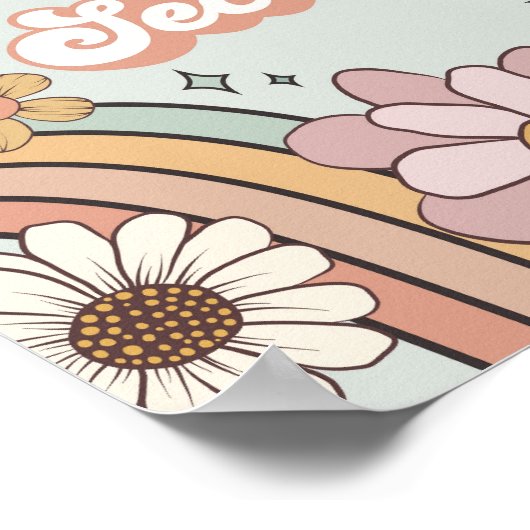 2つのGroovyフローラ2nd誕生日レトロウェルカムサイン ポスター (角)