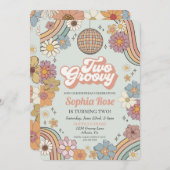 2つのGroovyフローラ2nd誕生日70sレトロ招待状 (正面/裏面)