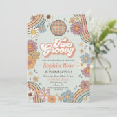 2つのGroovyフローラ2nd誕生日70sレトロ招待状 (スタンド正面)