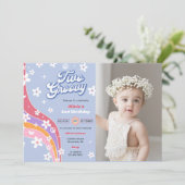 2つのGroovyレインボーフローラ2nd誕生日パーティー写真 招待状 (スタンド正面)