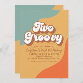 2つのGroovyレトロスワール2nd誕生日招待状 招待状 (正面/裏面)