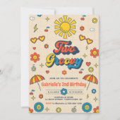 2つのGroovyレトロデイジー2nd誕生日パーティー 招待状 (正面)
