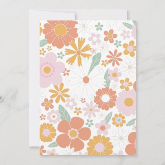 2つのGroovyレトロフローラ最初の誕生日招待状 招待状 (裏面)