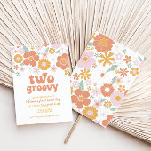 2つのGroovyレトロフローラ最初の誕生日招待状 招待状