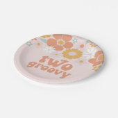 2つのGroovyレトロフローラ誕生日紙プレート ペーパープレート (アングル)