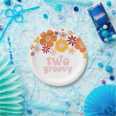 2つのGroovyレトロフローラ2番目の誕生日招待状 ペーパープレート (パーティー)