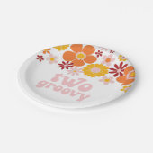 2つのGroovyレトロフローラ2番目の誕生日招待状 ペーパープレート (アングル)