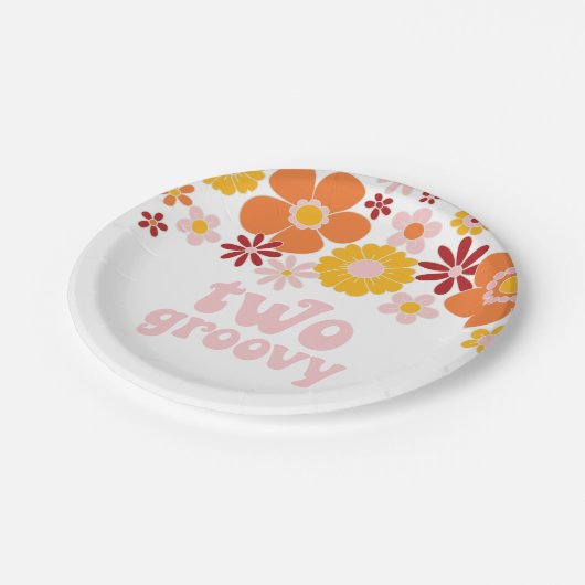 2つのGroovyレトロフローラ2番目の誕生日招待状 ペーパープレート (アングル)