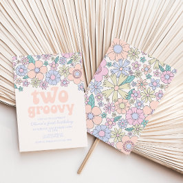 2つのGroovyレトロフローラ2番目の誕生日招待状 招待状