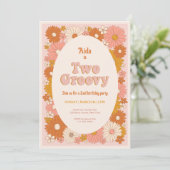 2つのGroovyレトロフローラ2nd誕生日招待状 招待状 (スタンド正面)