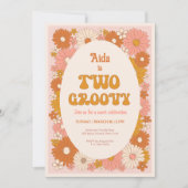 2つのGroovyレトロフローラ2nd誕生日招待状 招待状 (正面)