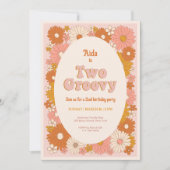 2つのGroovyレトロフローラ2nd誕生日招待状 招待状 (正面)