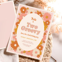 2つのGroovyレトロフローラ2nd誕生日招待状