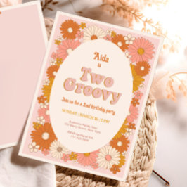 2つのGroovyレトロフローラ2nd誕生日招待状 招待状