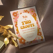 2つのGroovyレトロフローラ2nd誕生日招待状 招待状