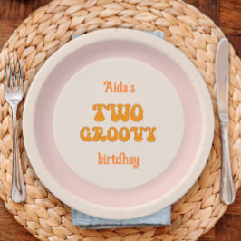 2つのGroovyレトロフローラ2nd誕生日 ペーパープレート