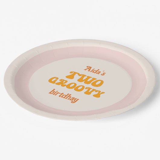 2つのGroovyレトロフローラ2nd誕生日 ペーパープレート (アングル)