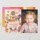 2つのGroovyレトロ写真2番目の誕生日 招待状 (正面/裏面)