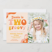 2つのGroovyレトロ第2誕生日フォト招待状 招待状 (正面)