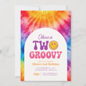2つのGroovyレトロ絞り染め2nd誕生日 招待状 (正面)