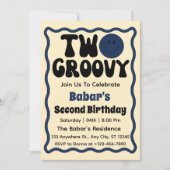 2つのGroovy少年2nd誕生日レトロ波曲線 招待状 (正面)