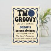 2つのGroovy少年2nd誕生日レトロ波曲線 招待状 (スタンド正面)