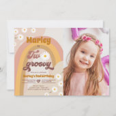 2つのGroovy第2誕生日第2レトロボホデイジーイン 招待状 (正面)