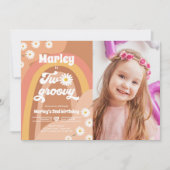 2つのGroovy第2誕生日第2レトロボホデイジーイン 招待状 (正面)