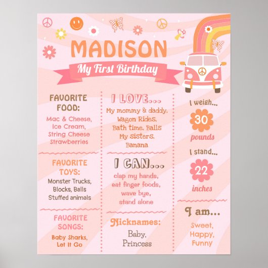 2つのGroovy 1つのレトロデイジー誕生日マイルストーン記号 ポスター (正面)