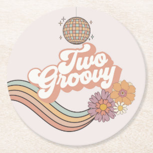 2つのGroovy 2番目の誕生日パーティー ラウンドペーパーコースター