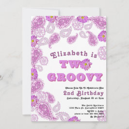 2つのGroovy 2番目の誕生日ピンクのペイズリーと花 招待状