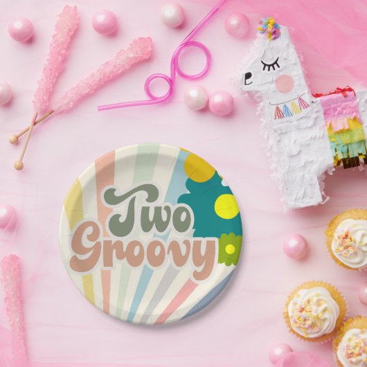 2つのGROOVY、2番目の誕生日、日差し、虹 ペーパープレート (パーティー)