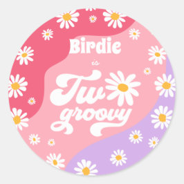 2つのGroovy 2nd誕生日パーティーレトロデイジーの好意 ラウンドシール