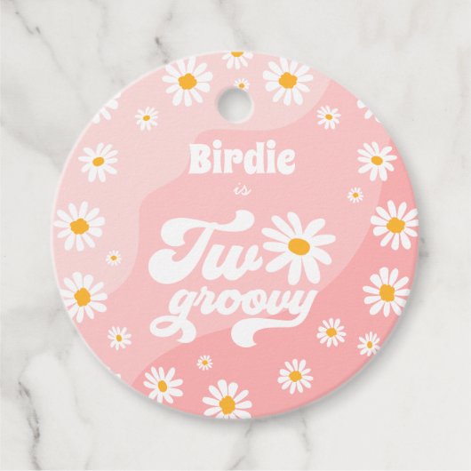 2つのGroovy 2nd誕生日パーティーレトロデイジーパーティー フェイバータグ (正面)