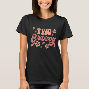 2つのGroovy 70s美的ノスタルジア花と牡丹 Tシャツ
